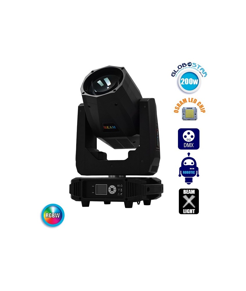 Επαγγελματική Κινούμενη Ρομποτική Κεφαλή BEAM CREE LED ΖΟΟΜ 2° 200W 230V DMX512 RGBW GloboStar 51165